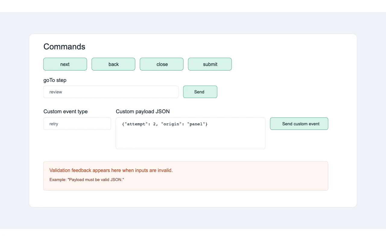 Rxova Journey DevTools: Live commands