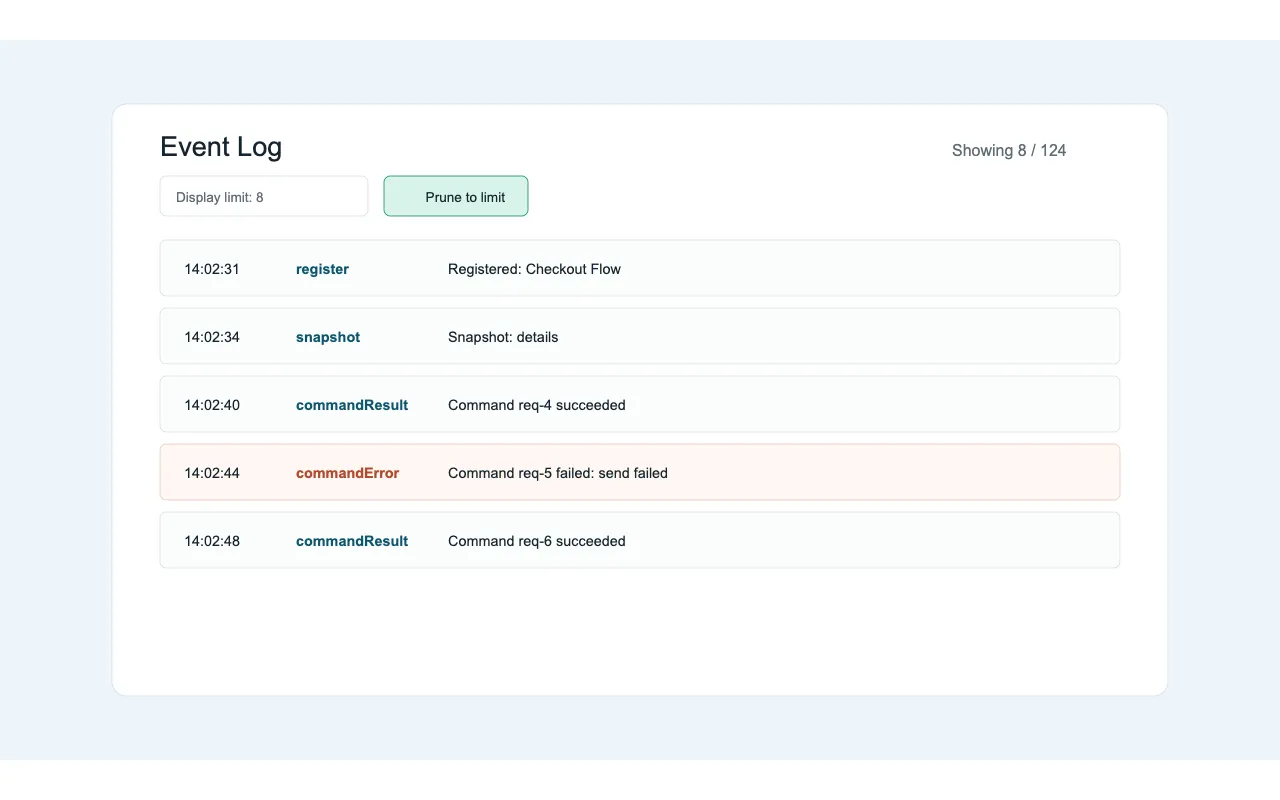 Rxova Journey DevTools: Transition log